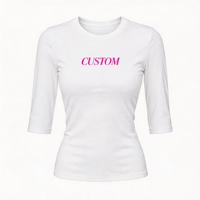 Fabrika Direkt Satış Özel Kadın Slim Fit Dirsek Boyu Kol Tişört Günlük Düz Özel Logo Baskılı Bayan Basic Tişört