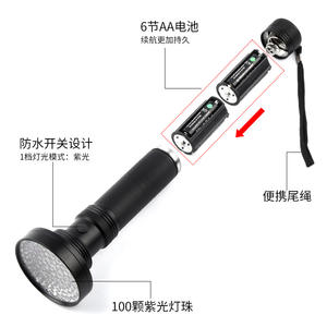 Linterna UV de 100 LED para Detección de Orina de Mascotas y Billetes, con Botón Manual y Alimentación por Batería - Product Image 4