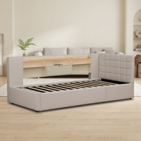 Canapé-lit d'angle moderne Willsoon de style européen, rembourré, avec éclairage LED et rangement, lit de jour écologique pour chambre à coucher