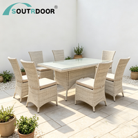 Ensemble table et chaises empilables modernes, durables, économiques, en aluminium et rotin, imperméables, pour hôtel et école, mobilier de salle à manger extérieure