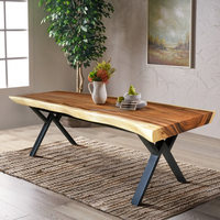 Table à manger en bois massif avec pieds en croix en fer Meubles de maison pour salle à manger