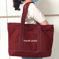 Sac fourre-tout en jean épais bordeaux avec surpiqûres contrastées, grande capacité, sac de shopping, étiquette tissée personnalisée pour sorties décontractées vintage