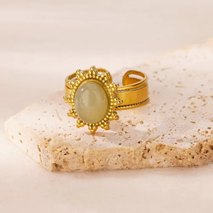 Anillos Ajustables de Acero Inoxidable con Piedras Naturales Estilo Bohemio para Mujer, Chapados en Oro, Joyería Vintage al por Mayor - Product Image 4