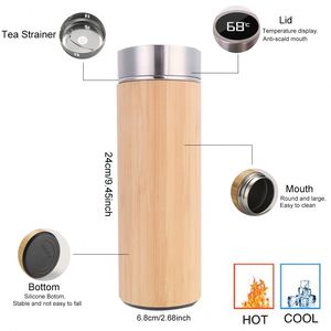500Ml <b>Thermos</b> Mug Led Temperature Display Smart Touch Bamboo Wooden Stainless Steel Insulated With Tea Infuser Strainer - Product Image 3