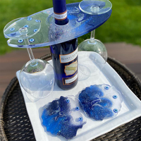 Plateau porte-bouteille et porte-verre en résine époxy