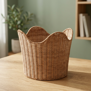 Handcrafted Rattan <b>Storage</b> <b>Basket</b> Irregular Shape Rustic Style Multi-Purpose Organizer Eco-Friendly Living Room Use - Product Image 1