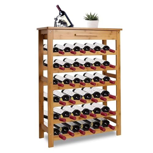 Wine Rack Modular Wine Storage Holder 36 Bottle Wine Rack Free Standing Floor 6 Shelves with Drawer