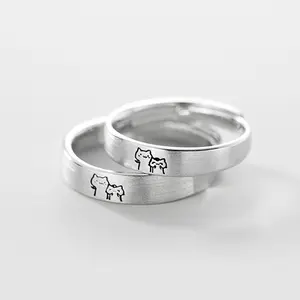 Kustom Hari Valentine cincin perhiasan pernikahan paduan hewan kucing cincin disesuaikan pembukaan cincin pasangan grosir