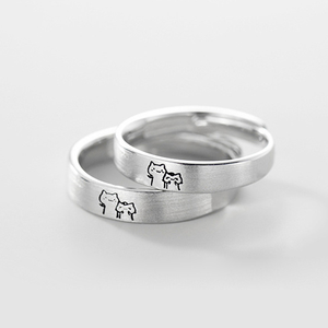 Bagues de bijoux de mariage personnalisées pour la Saint-Valentin Bagues en alliage avec chat animal Anneaux de couple à ouverture réglable Vente en gros - Product Image 1