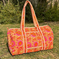Nouveau design, sac fourre-tout matelassé bohème floral sur mesure, grand sac de voyage en coton pour femmes et voyages
