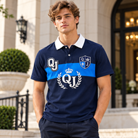 Chemise Homme Style Collège Vintage Bleu Marine Broderie Personnalisée OEM ODM Patch Logo Personnalisé Broderie Color Block Preppy