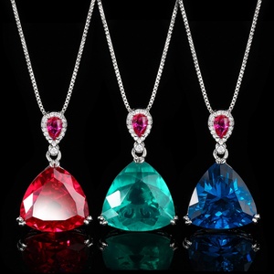 High Quality 17mm Triangle Cut Red Cubic Zirconia Jewelry Eco-friendly Copper Gold Plated Geometric Pendant Necklace for Women - Product Image 2