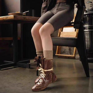 Zapatos de Mujer 2025, Nuevas Botas de Moda con Cordones, Plataforma Oculta y Tacón Bajo de Ante y Piel Vacuna - Product Image 3