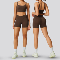 YNSEA Grosir Pakaian Olahraga Kustom, Pakaian Aktif Wanita, Legging Yoga, Pakaian Gym Wanita, Set Olahraga Wanita, Celana Pendek, Sport Bra, Set 2 Potong