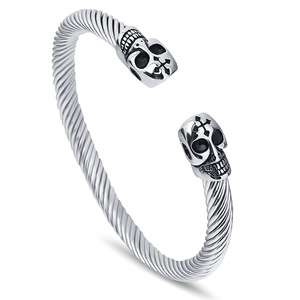 Bracelet manchette en fil d'acier inoxydable 6 mm, design crâne ouvert, style punk rétro, bijoux unisexe - Product Image 3