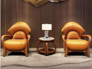 Chaise de loisirs unique en cuir de bois d'Uginwood massif aristocratique de luxe canapé design chaise tigre à dossier haut pour villa salon - Product Image 4