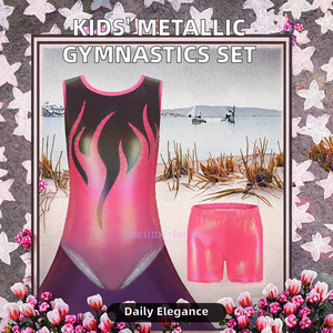 High Quality Rhythmic Gymnastics <b>Jumpsuit</b> Kids Girls Metallic Gymnastics Sets Leotards with Shorts Made of Spandex - Product Image 3