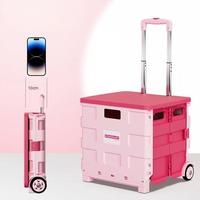 Chariot de transport pliable en plastique pour coffre de voiture, chariot de courses et de camping, portable et léger avec roues pour le camping et le shopping