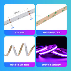 Tira de Luz LED COB RGBW de 5 Metros/rollo, 890leds/m, DC24V, PCB de 12MM, IP20, Control Remoto - Product Image 4