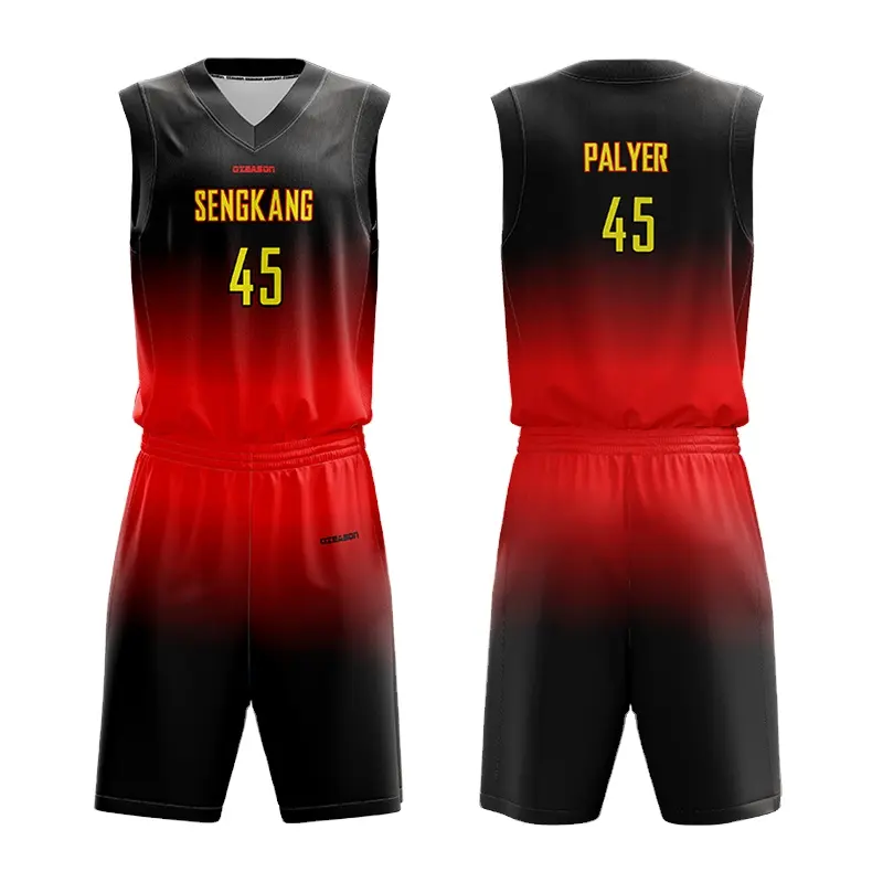 Uniformes de baloncesto de competición de entrenamiento juvenil con logotipo personalizado camiseta de baloncesto de diseño negro y rojo