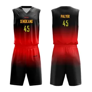 Custom logo youth training competition basketball uniforms black and red design basketball jersey