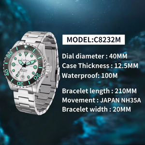 Reloj de Lujo Automático Mecánico de Acero Inoxidable para Hombre <span class=keywords><strong>CADISEN</strong></span> C8232, Esfera de Cristal de Zafiro, Resistente al Agua hasta 10 Bares, Botón de Presión - Product Image 2