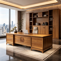 Table de bureau de direction avec surface imitation bois et meubles de rangement multi-tiroirs pour un espace de travail professionnel