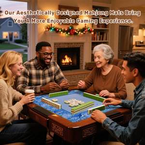 Tapis de mahjong antidérapant bleu à motif floral et oiseaux avec sac de transport pour jeux de tuiles, poker, <span class=keywords><strong>dominos</strong></span>, réduction du bruit, qualité supérieure - Product Image 6