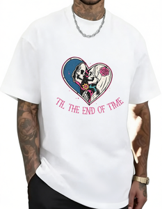 T-Shirt Unisex con Motivo Teschio e Cuore, Cotone Morbido, Stile Divertente per San Valentino, Vestibilità Comoda, Lavabile in Lavatrice, Taglie S-XXXXL - Product Image 1