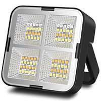 Lampu Sorot Camping Tenaga Surya 4 Panel, Layar Baterai Digital Pintar, Dudukan Lipat, Lampu Kerja Isi Ulang USB