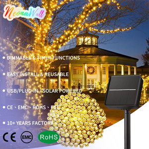 Guirlandes solaires d'extérieur étanches, 8 modes, IP65, lumières de Noël alimentées par l'énergie solaire, blanc chaud, pour la décoration d'arbres, de fêtes et de jardins - Product Image 1
