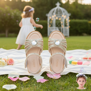 OZKIZ Korean Kids Premium <b>Sandals</b> Open Toe with Crystal Decoration Solid Pattern Summer Fashion for Girls 2-7 Years Wholesale - Product Image 3