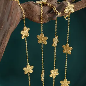 XIX Ensembles De Bijoux Collares Pulseras de cadena Diseño de flores Gargantilla chapada en oro de 18 quilates Conjuntos de joyería de moda de acero inoxidable