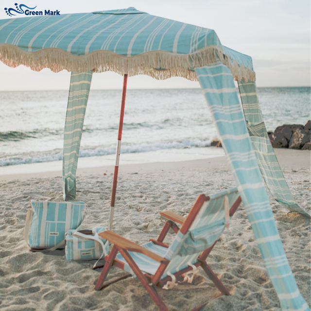 Summer Outdoor Large Wind-Resistant Foldable Beach Cabana Tent Wood Handle-Sunshade Eco-Friendly for Cooling Beach Outdoor Use
