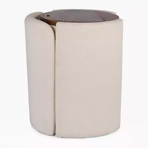 Silla de tocador tapizada y silla redonda abatible con espejo, juego de tocador con espejo plegable y taburete para apartamentos pequeños - Product Image 2