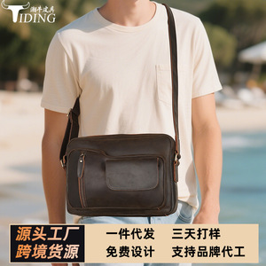Sac bandoulière pour homme Tiding, cuir véritable marron foncé, style rétro, usage quotidien - Product Image 4