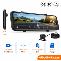 Kamera Dasbor Cermin 9.66" 2K QHD Depan + 1080P Belakang Lensa Ganda, IPS Touch Ultra-Slim 17mm Super Kapasitor 256GB OEM Kustom