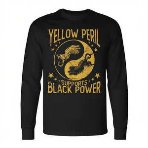T-shirt a maniche lunghe Yellow Peril con design Black Power Tiger in stile vintage - Product Image 2