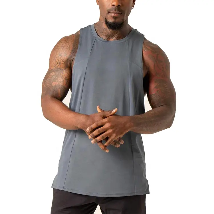 Toptan spor Singlet Mens yaz Tank Top elastan spor giyim kas Fit katı renk Premium pamuk Spandex erkekler Tank Top