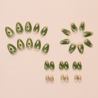 Faux Ongles Amande Moyenne Vert Ombré Étoile à Coller, en ABS Fabriqués à la Machine, 24 Pièces, Vente en Gros