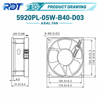 Ventilateur de refroidissement de cabinet DC à haut débit d'air 5920PL-05W-B40-D03 150x172x50mm, ventilateur de refroidissement durable pour onduleur, unité de dissipation thermique