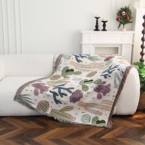 Manta de Tapicería con Diseño Jacquard de <span class=keywords><strong>Cactus</strong></span>, Tejida en Poliéster/Algodón, Personalizable con Logotipo/Etiqueta/Diseño, Patrón Creativo de Plantas, Uso en las Cuatro Estaciones - Product Image 2