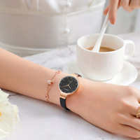 Jam Tangan Wanita Rebirth RE134 Original Quartz Motif Bunga Sederhana Modis Tali Kulit Tahan Air untuk Wanita dan Remaja Putri Reloj