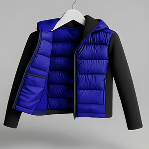 Unisex Blue Puffer <b>Jacket</b> Zip-Up Winter Casual Coat <b>Slim</b> <b>Fit</b> Polyester Windproof Waterproof Breathable Regular Length Solid - Product Image 4