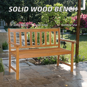 Modern Solid <b>Wood</b> Patio <b>Bench</b> Outdoor Seating with Armrests and Backrest for <b>Garden</b>- Courtyard Hotel - Product Image 2