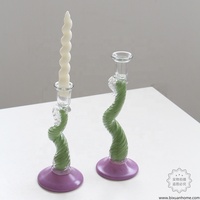 Bixuan Pastel Art bougeoirs en verre soufflé à la main porte-cône corde torsion tige lavande Base sauge vert colonne décoration de la maison