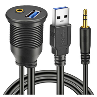 Kabel Ekstensi USB 3.5mm Male Female untuk Mobil, Dash Board, Marine, PVC, AUX Audio Input Jack, Flush Mount, Port Charger USB