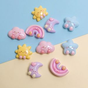 100 pièces de mini cabochons en résine à dos plat, motifs mignons de dessins animés (nuages arc-en-ciel, <span class=keywords><strong>lune</strong></span>), pour élastiques à cheveux, coques de téléphone, vêtements, bricolage et embellissements de scrapbooking - Product Image 3
