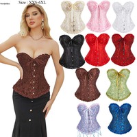 Corset Bustier Gothique pour Femmes à Forte Poitrine, avec Fermeture à 6 Buscs sur le Devant, Style Robe Gothique, Volants Victorien et Haut Plissé, Grandes Tailles 6XL 7XL