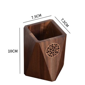 Porte-stylo en bois de noyer noir, forme carrée, 10x7,5x7,5 cm, design géométrique, rangement de bureau - Product Image 4